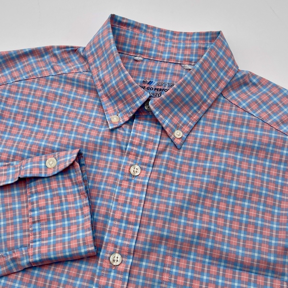 Vineyard Vines Shirt Mens S On The Go Pink Blue Plaid OTG Performance Stretch